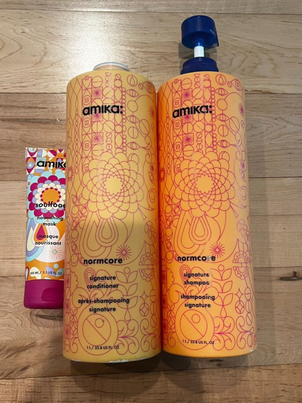 USED Amika Normcore Shampoo 1L+ Conditioner 33.8 oz 1L+ Soulfood Mask 3.3 oz Lot